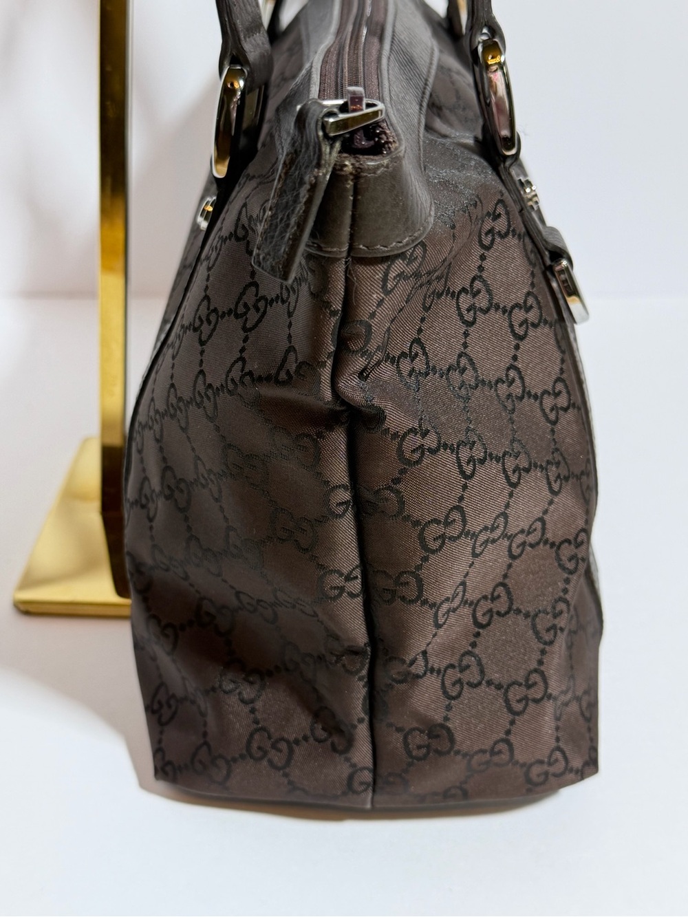 Authentic Gucci Dark Brown GG Monogram Shoulder Tote - Picture 6 of 11